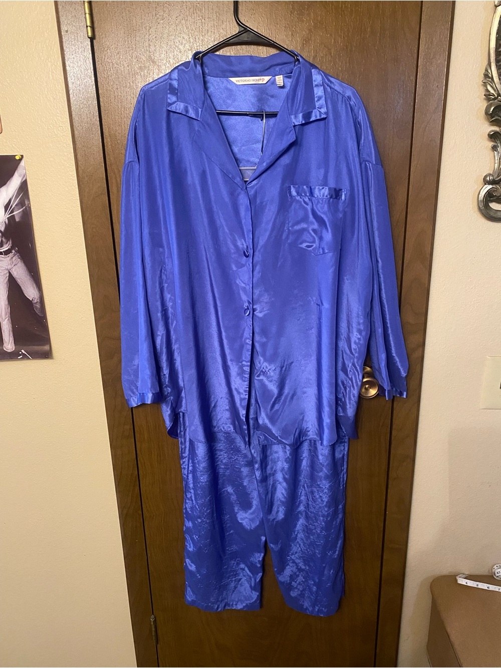 Victoria's Secret Royal Purple Satin Pajama Set - Button-Front Top & Pants